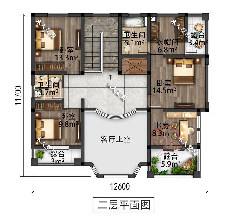 12.6×11.7米二层别墅，右侧大门设计，比多数房子好看有造型