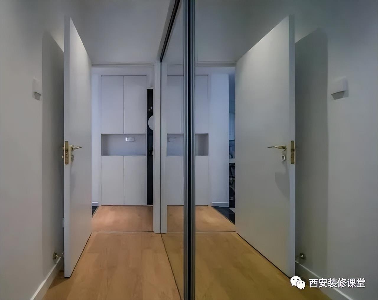 During decoration, where are mirror cabinet doors used?